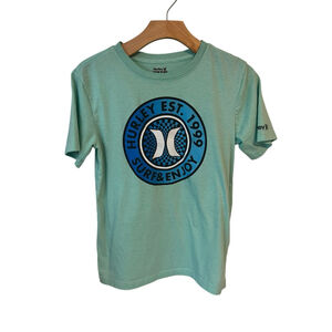 Hurley T Shirt Boys Size Large 12-13 Years Aqua Green Surf Logo Short Sleeve NEW